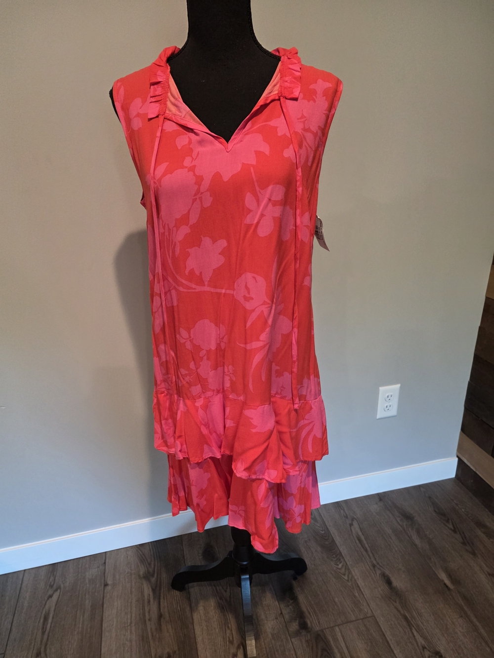 Bright Pink Floral Sleeveless Ruffle Dress